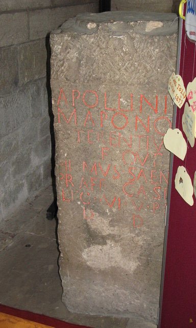 Roman altar, Hexham Abbey: the inscription is to Apollo Maponius